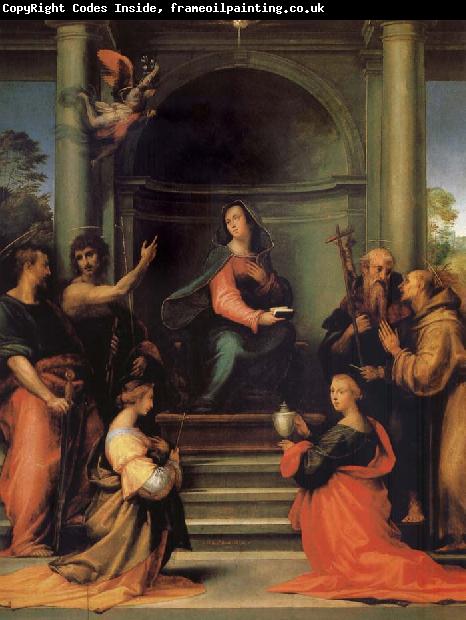 Fra Bartolomeo The Anunciacion, Holy Margarita, Maria Mary magdalene, Pablo, Juan the Baptist, Jeronimo and Francisco
